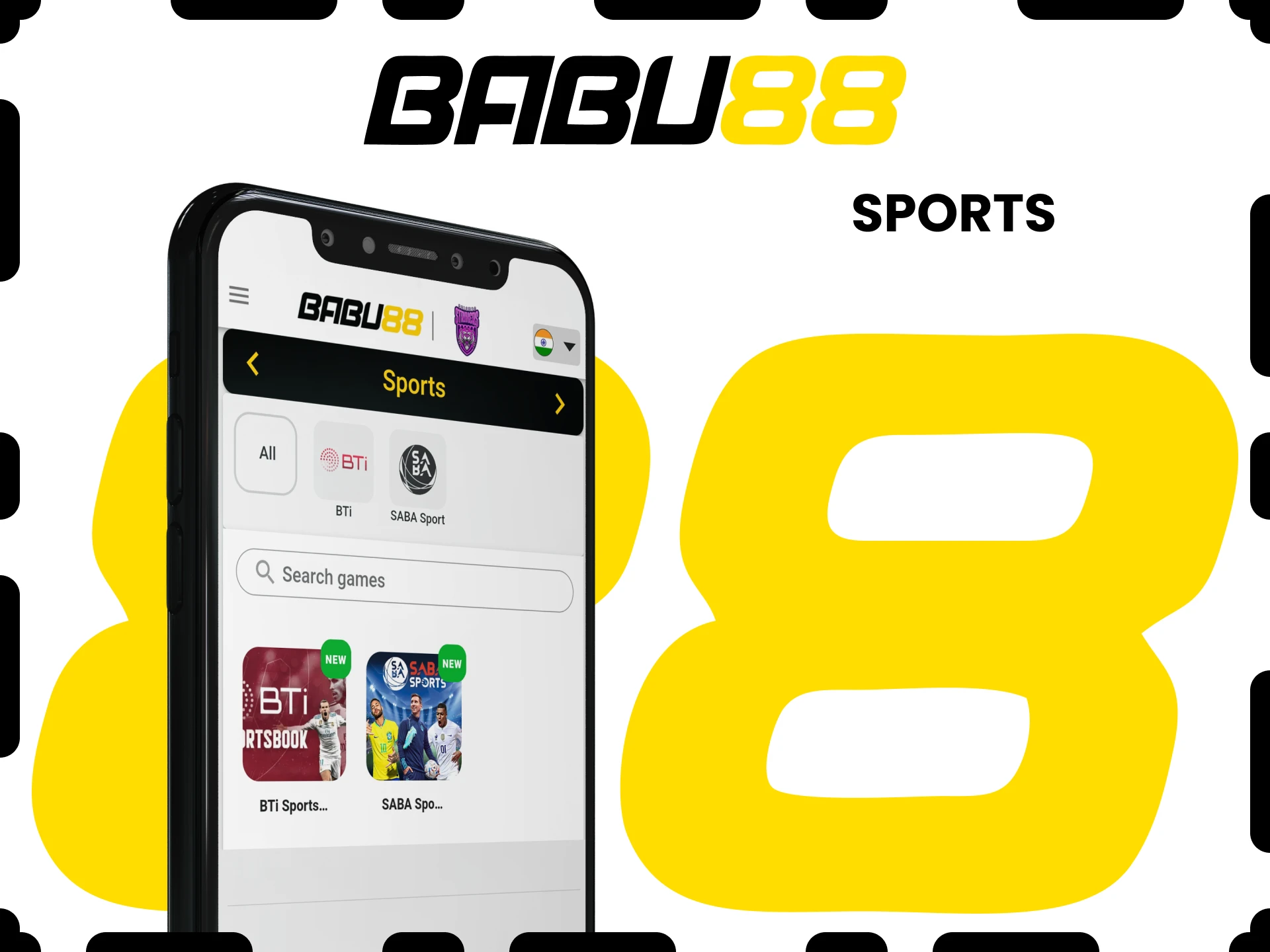 The Babu88 app has a sports section for betting.