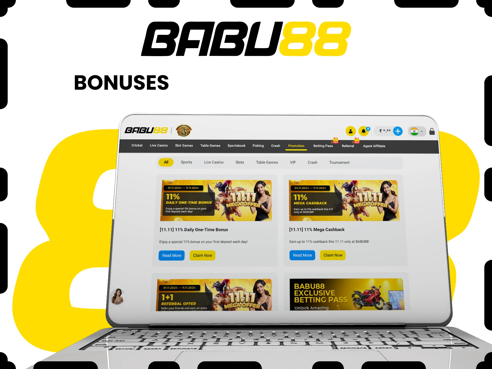 Babu88 gives bonuses after registration.