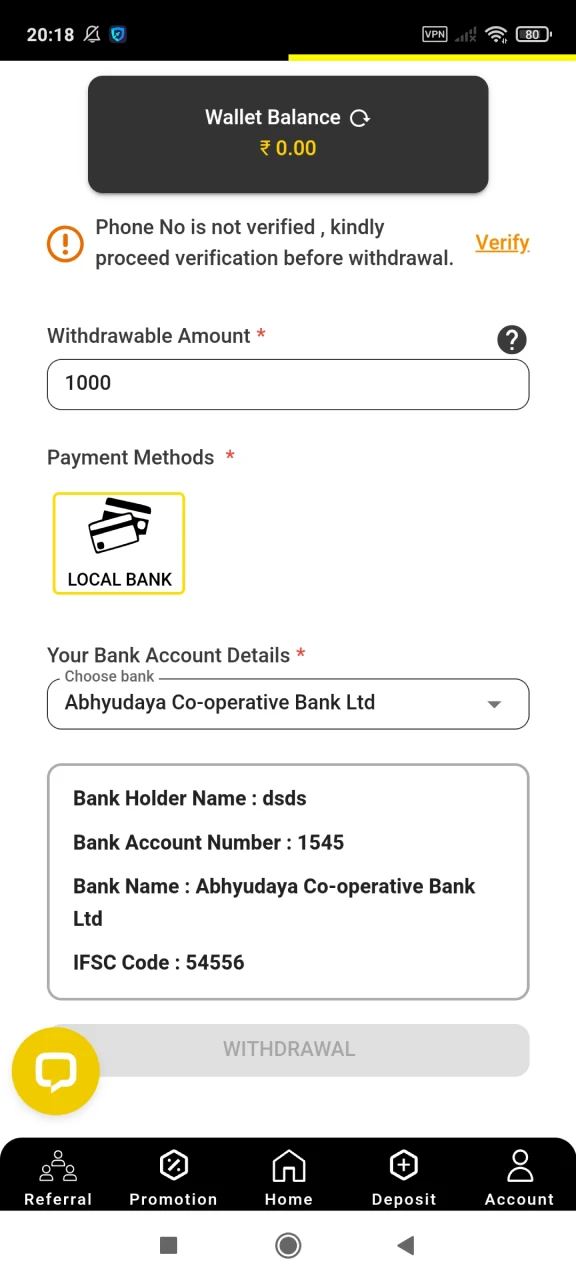 Fill in the information to withdraw funds to Babu88.