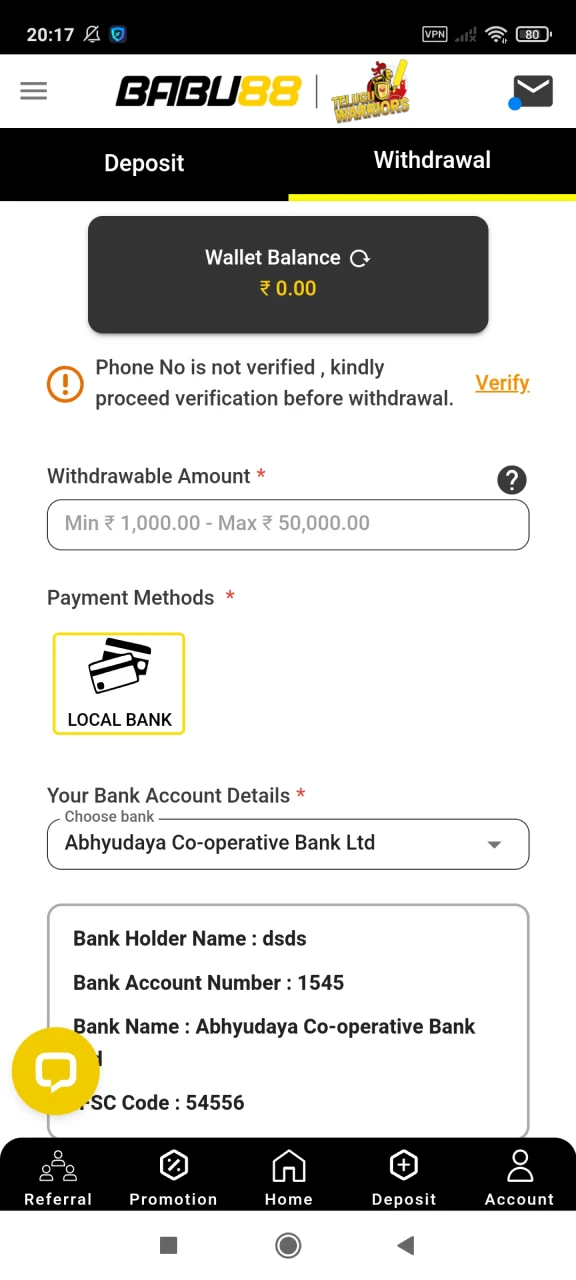 Choose a withdrawal method on Babu88.