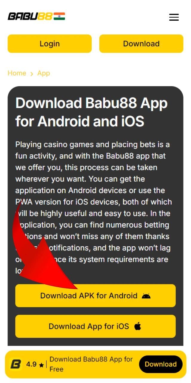 Download the official Babu88 mobile app for Android.