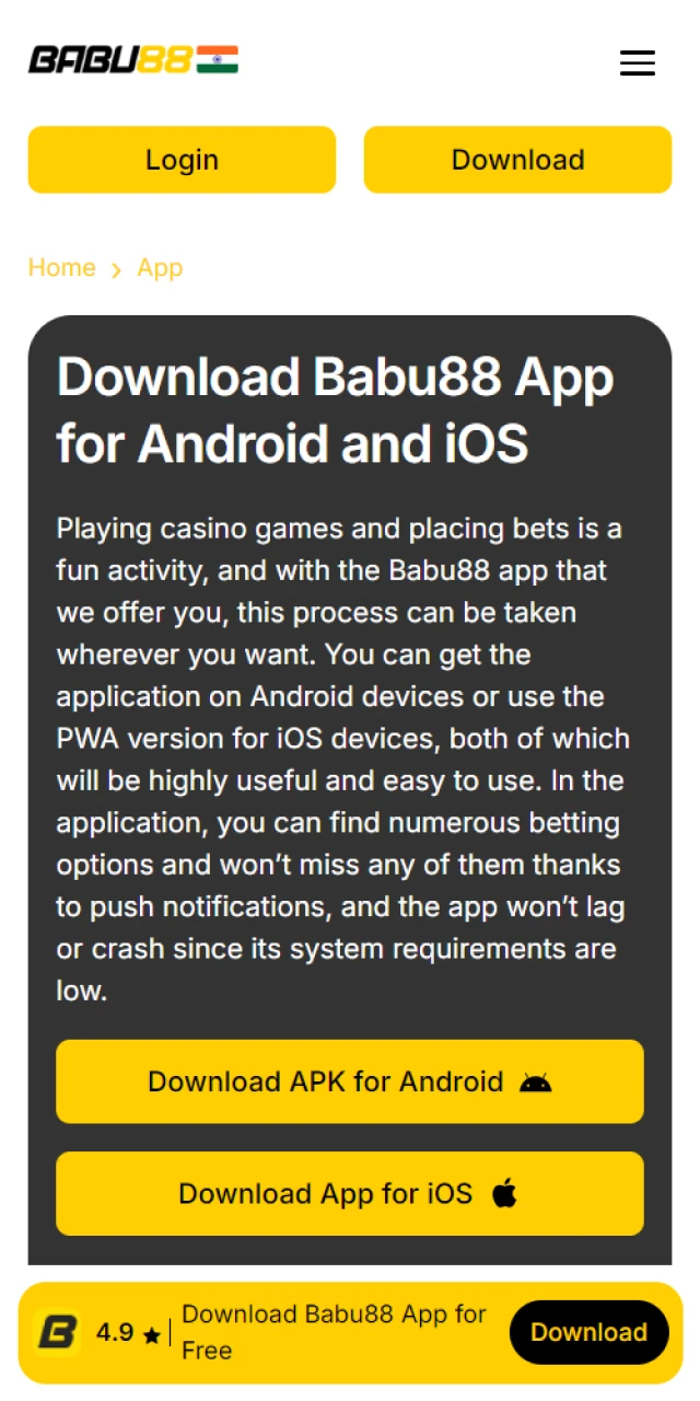 Visit Babu88 website to download the iOS mobile app.