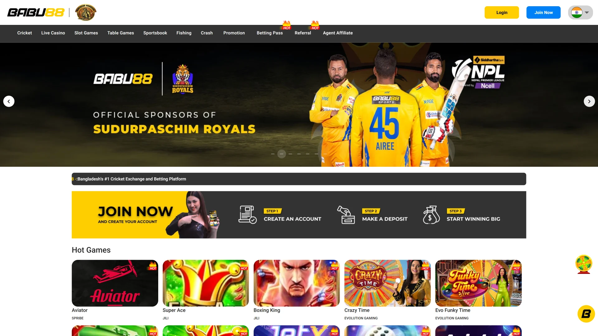 Babu88 Casino home page.