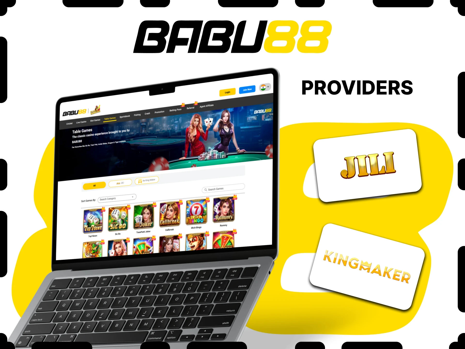 Games from Jili and Kingmaker are available at Babu88.