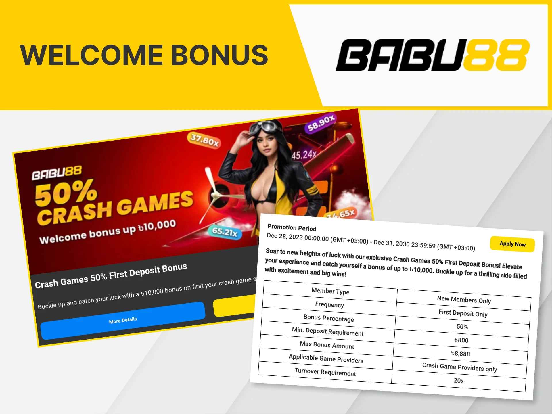 A welcome bonus for crash games is available on the Babu88 casino website.