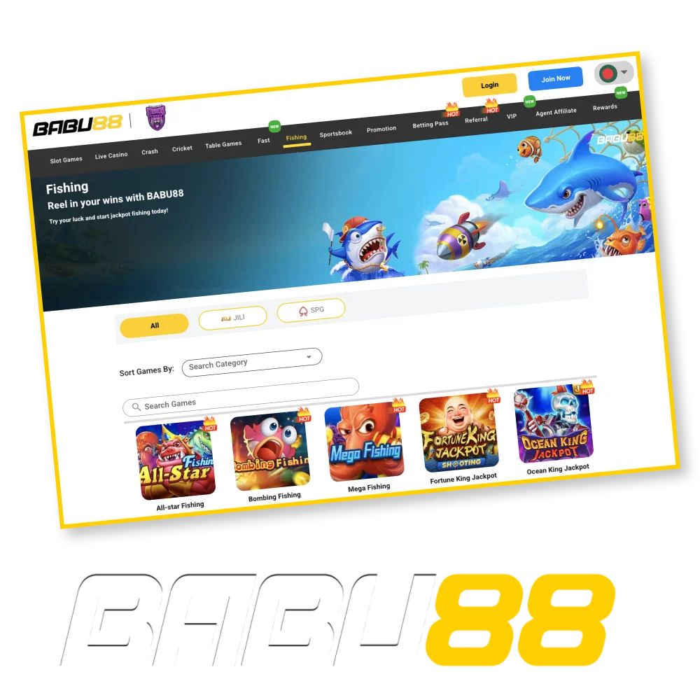 The Babu88 casino website features the best fishing games.