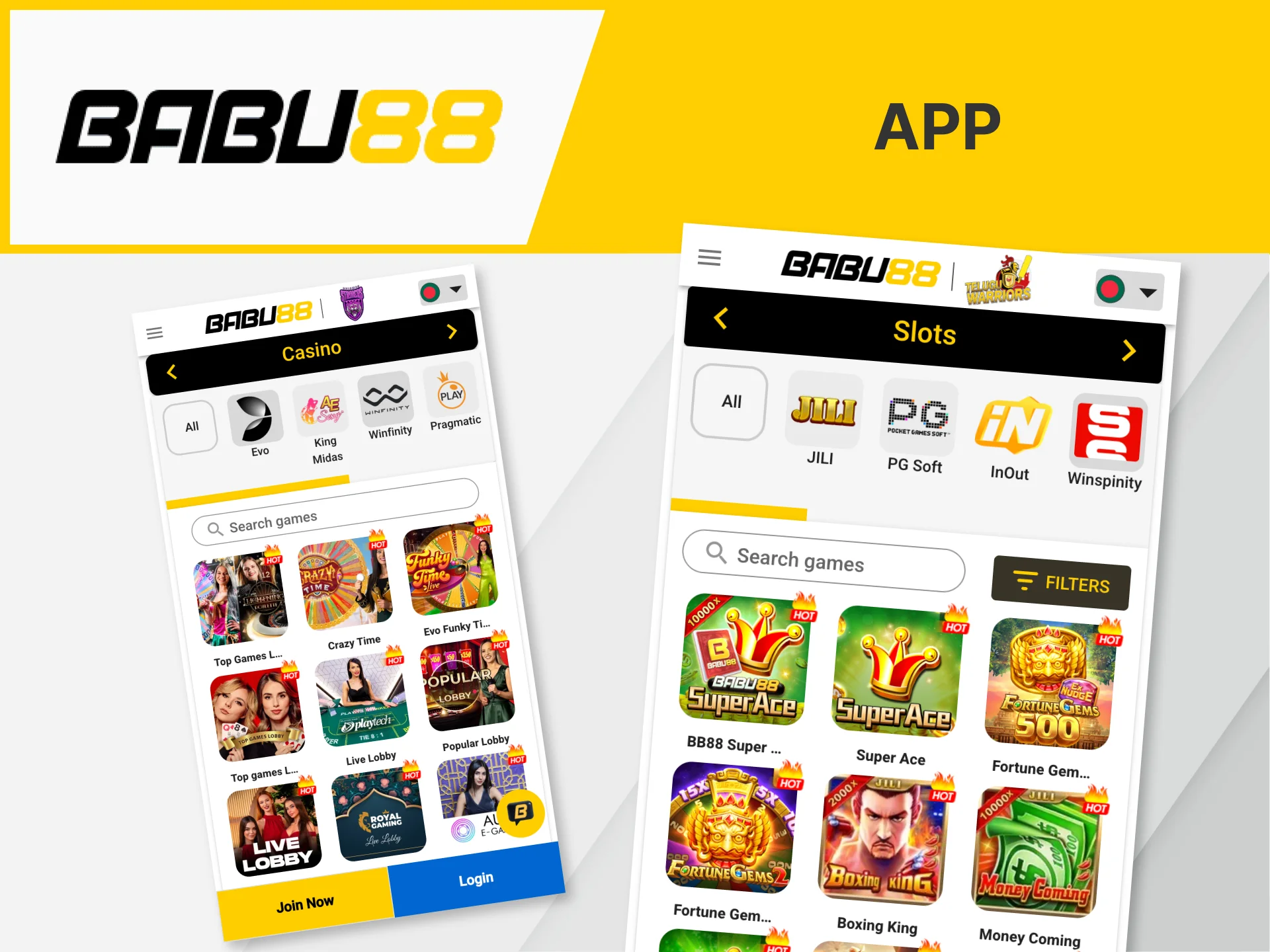 Play your favorite casino games in the Babu88 app.