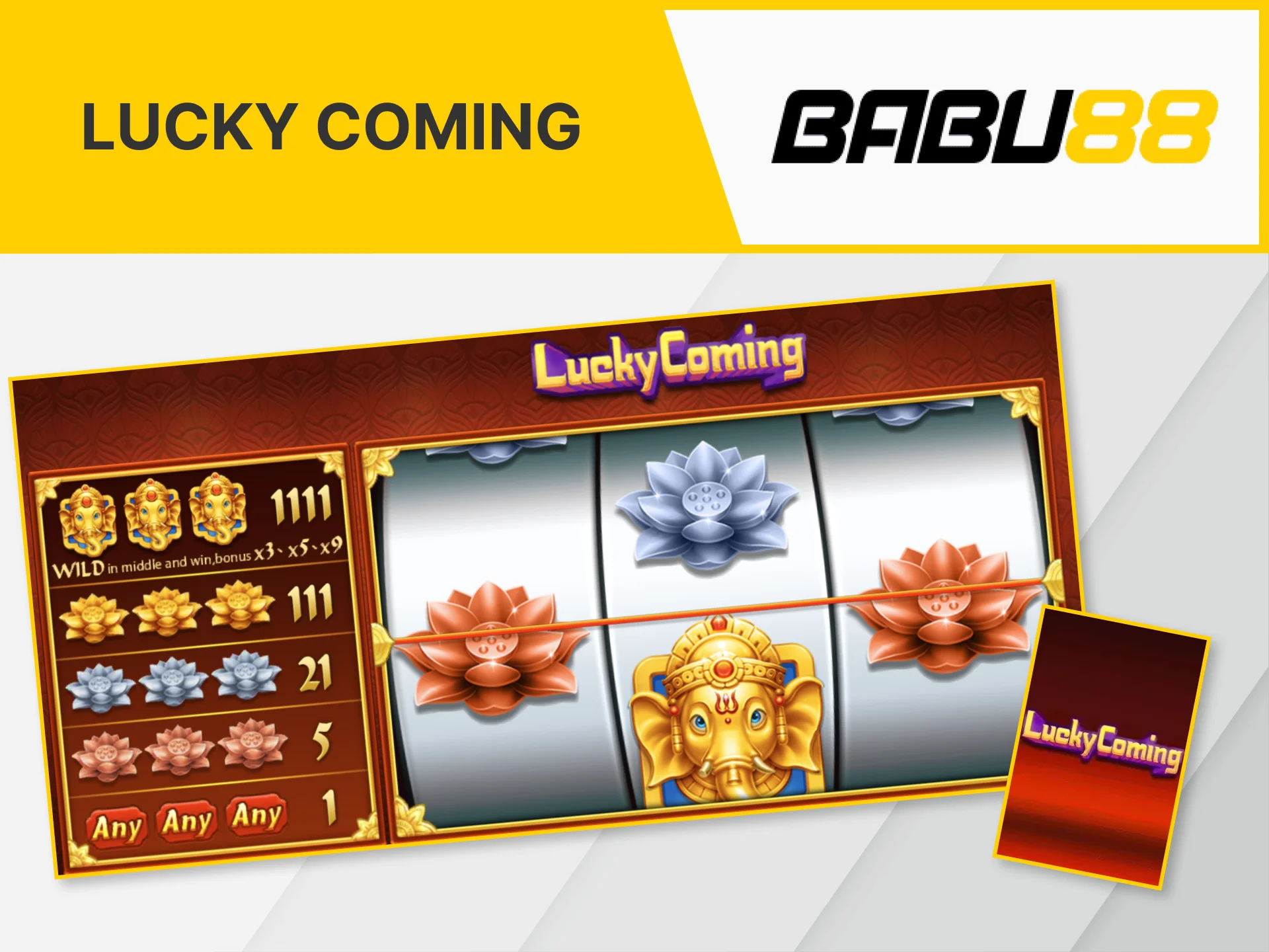You don't know the taste of luck if you haven't played Lucky Coming at Babu88 Casino.