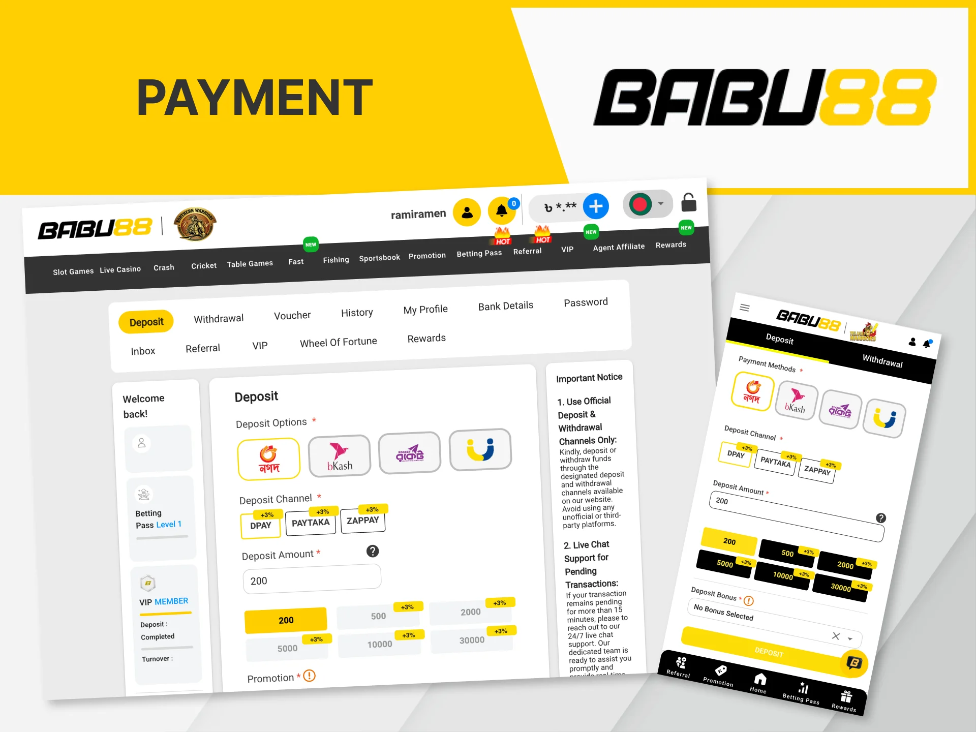 On the Babu88 casino website, you can easily find a convenient way to top up your account.