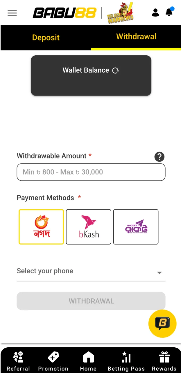 Choose a convenient method for withdrawing funds from your Babu88 account.