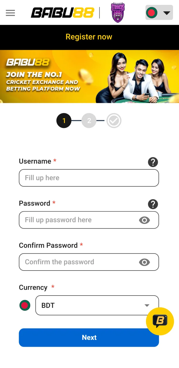 The registration form on the Babu88 website is simple and convenient.