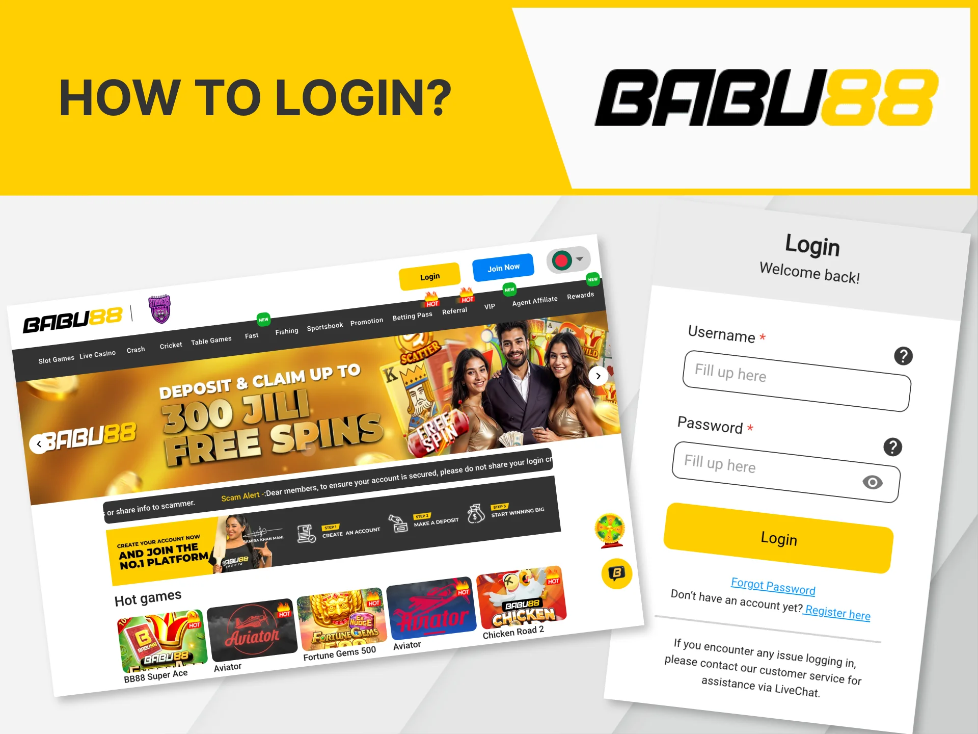 Log in to Babu88 in minutes.