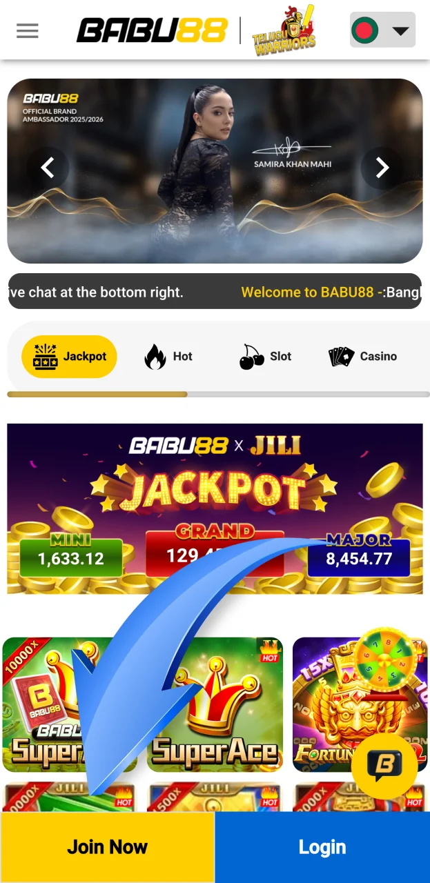 Click join now to start registering on the Babu88 website.