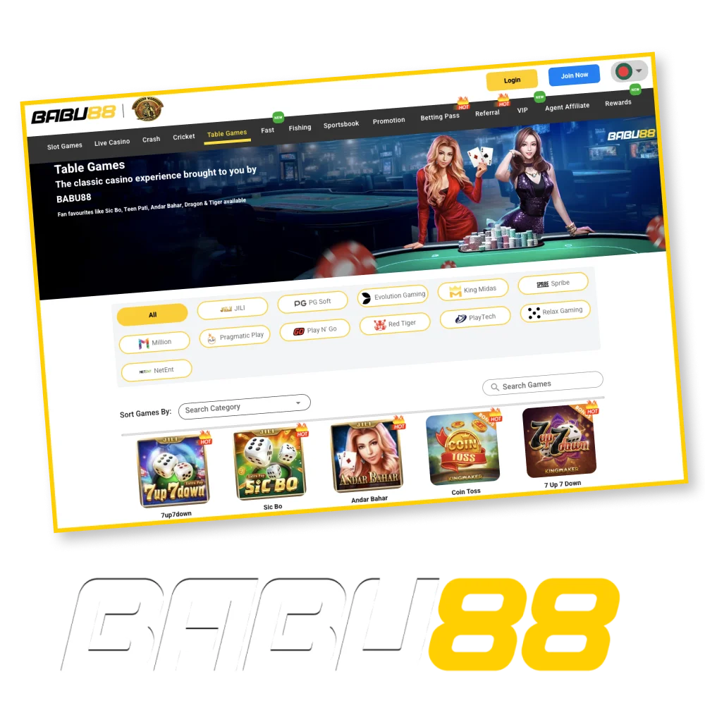 Babu88 offers a wide variety of table games.